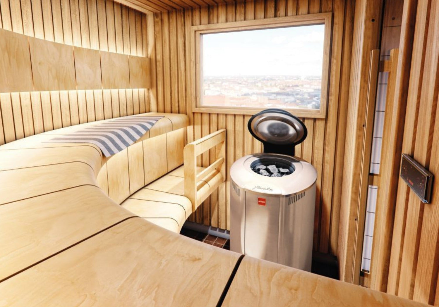 poêle de sauna Harvia dans un sauna