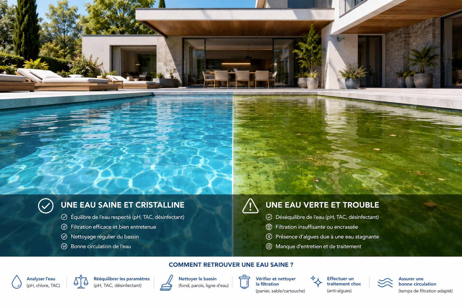 Eau saine vs eau verte piscine 