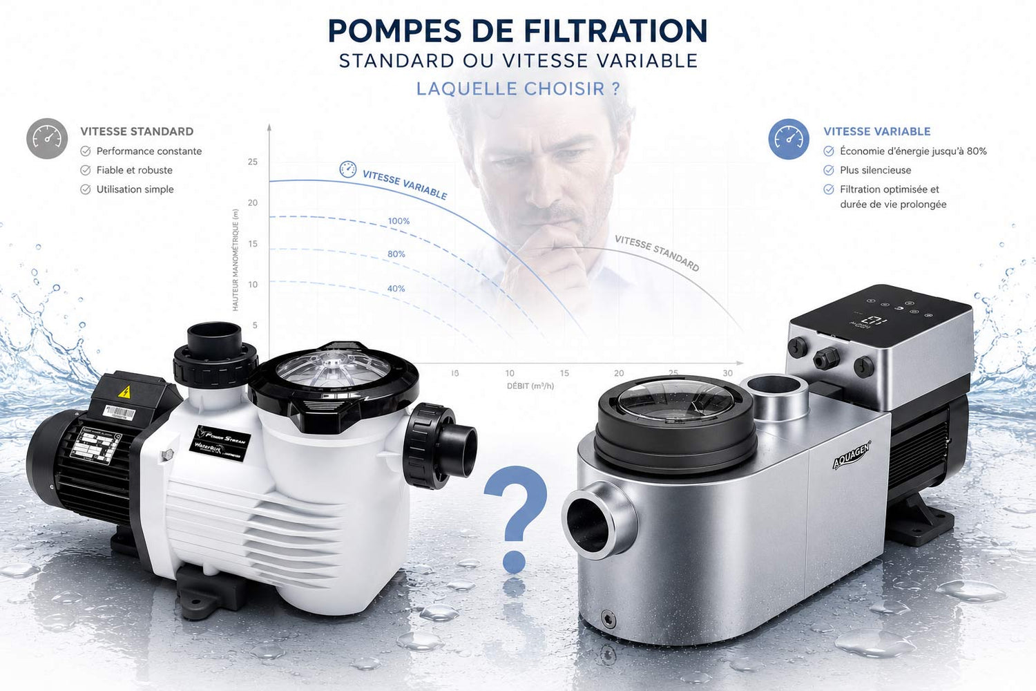une pompe à vitesse variable et une pompe mono-vitesse