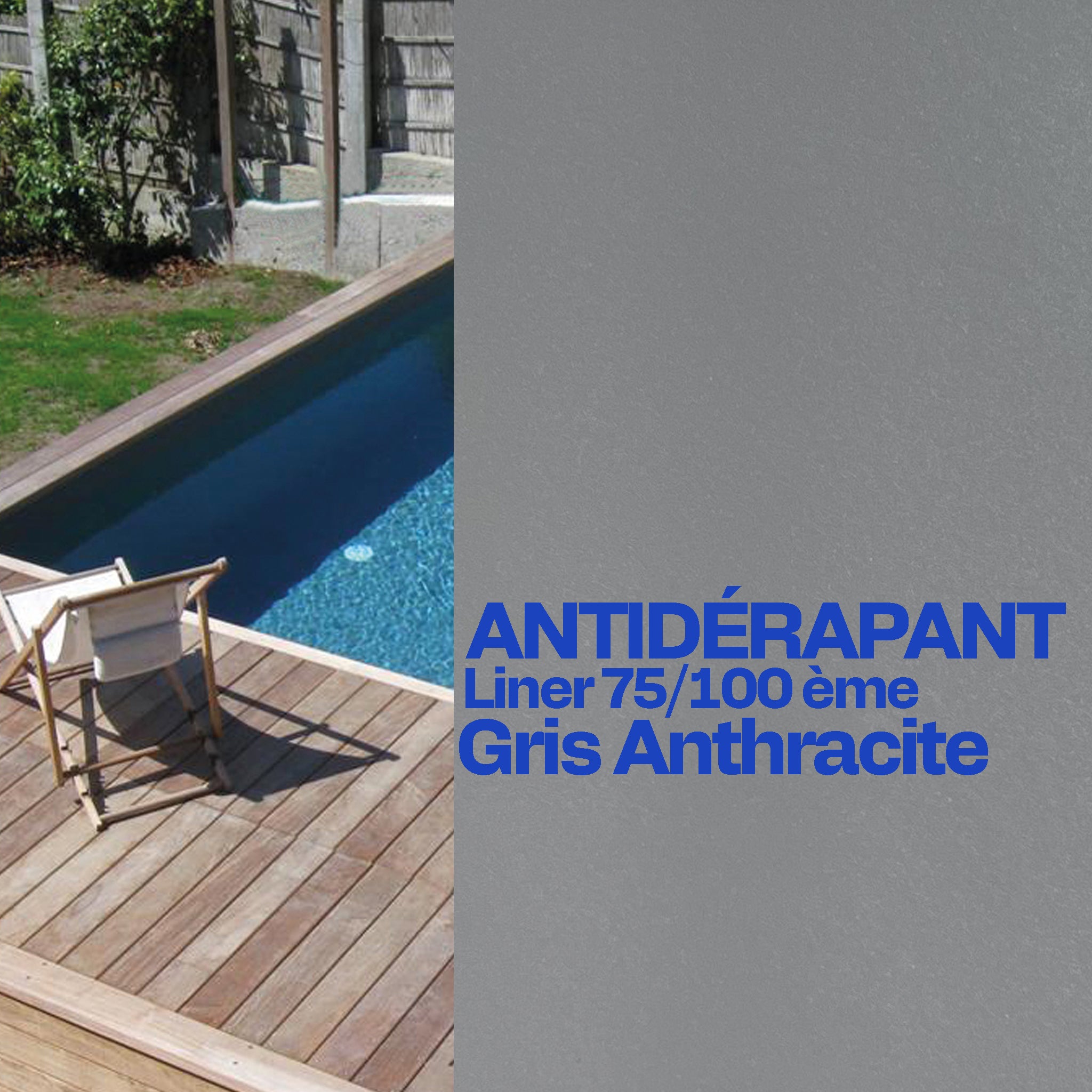 Liner antidérapant sur mesure piscine gris anthracite