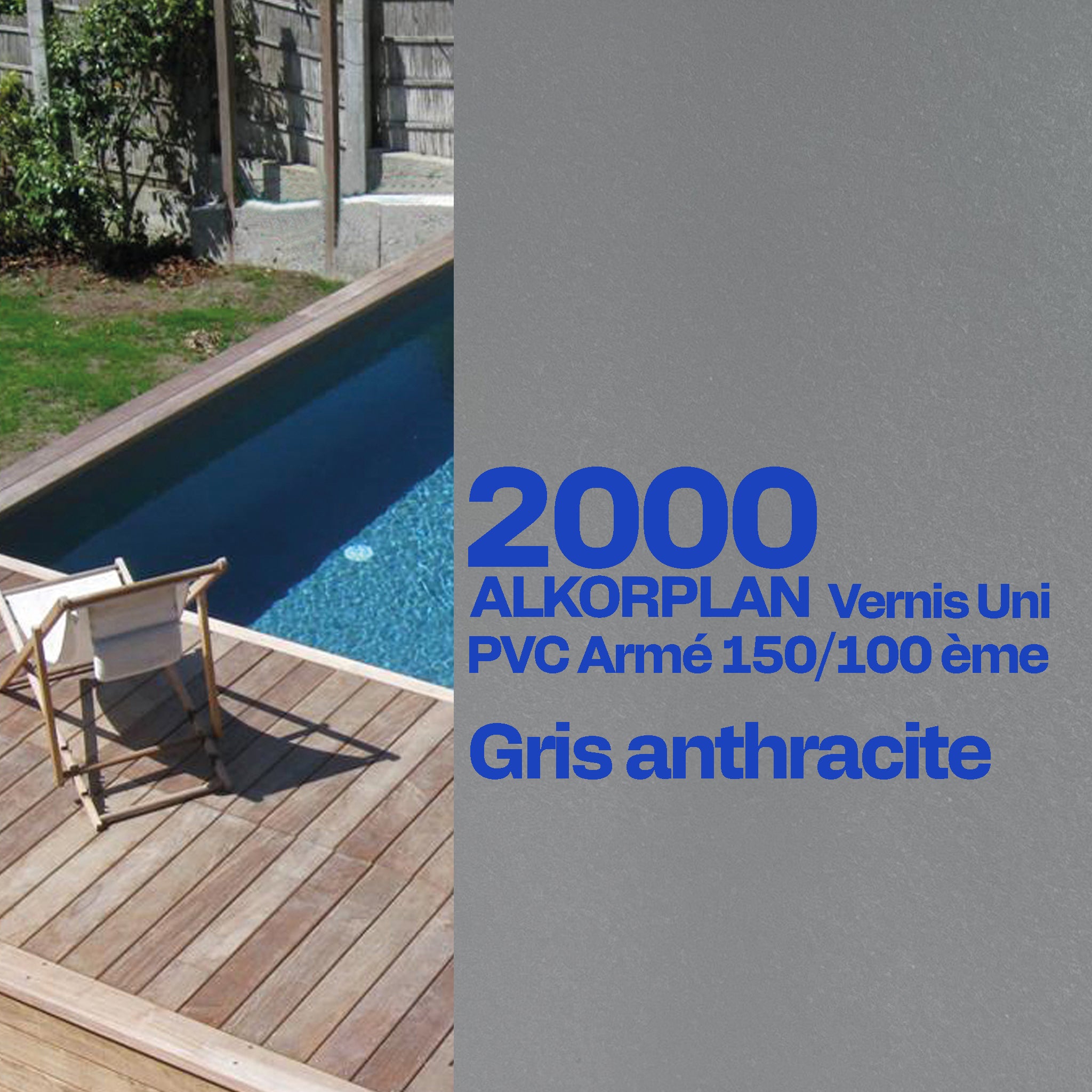 PVC armé Alkorplan 2000 verni piscine 1,65 m x 25 m gris anthracite 