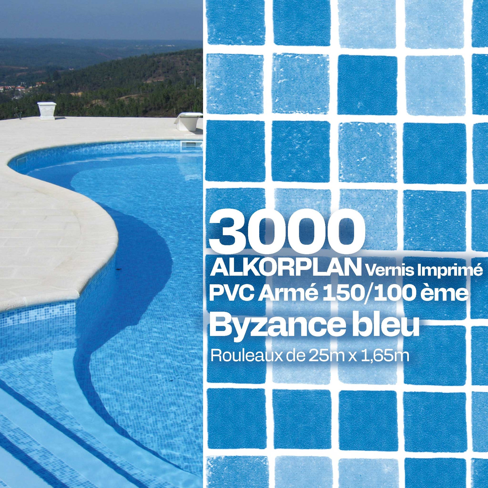 PVC armé Alkorplan 3000 imprimé piscine 1,65 m x 25 m Byzance