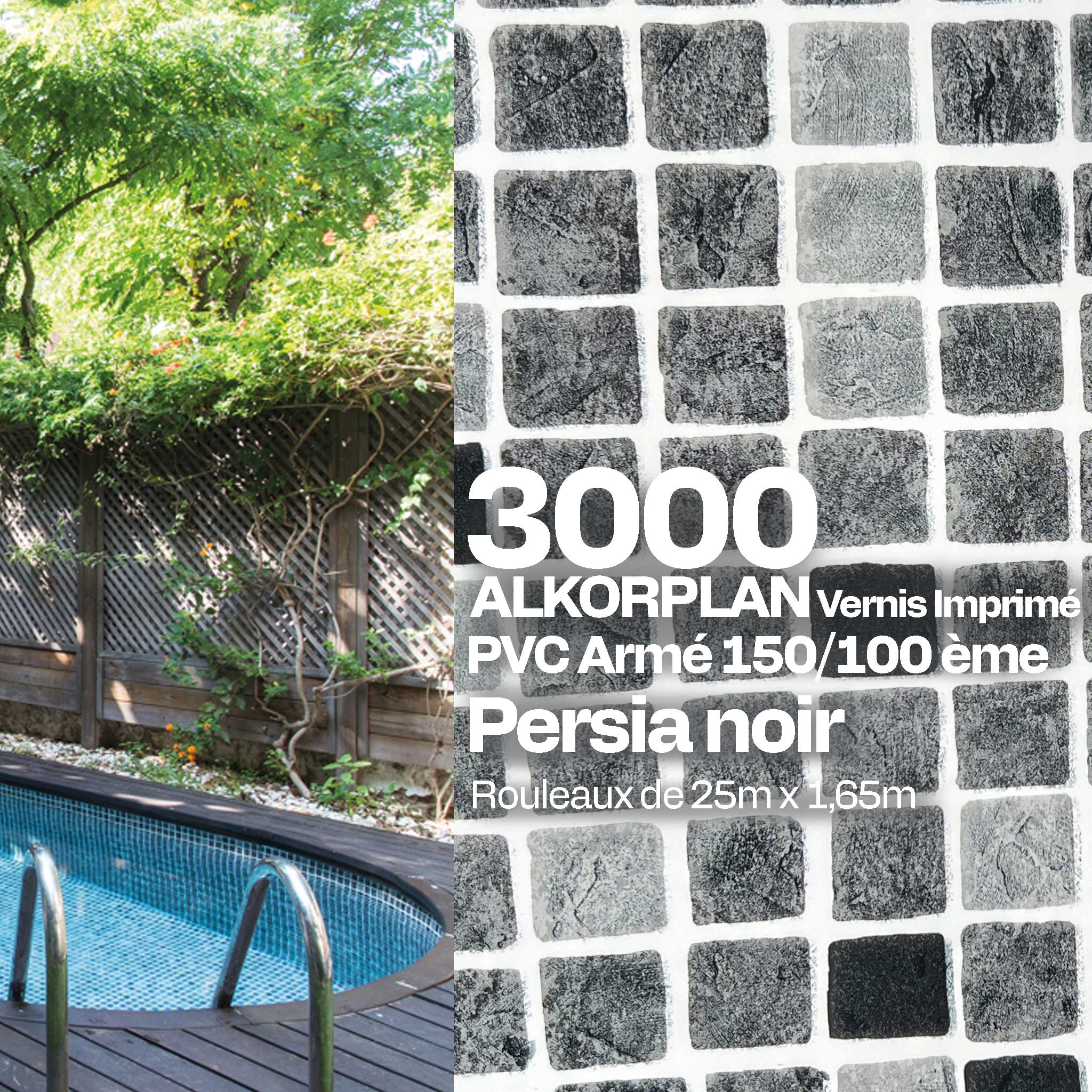 PVC armé Alkorplan 3000 imprimé piscine 1,65 m x 25 m persia noir 