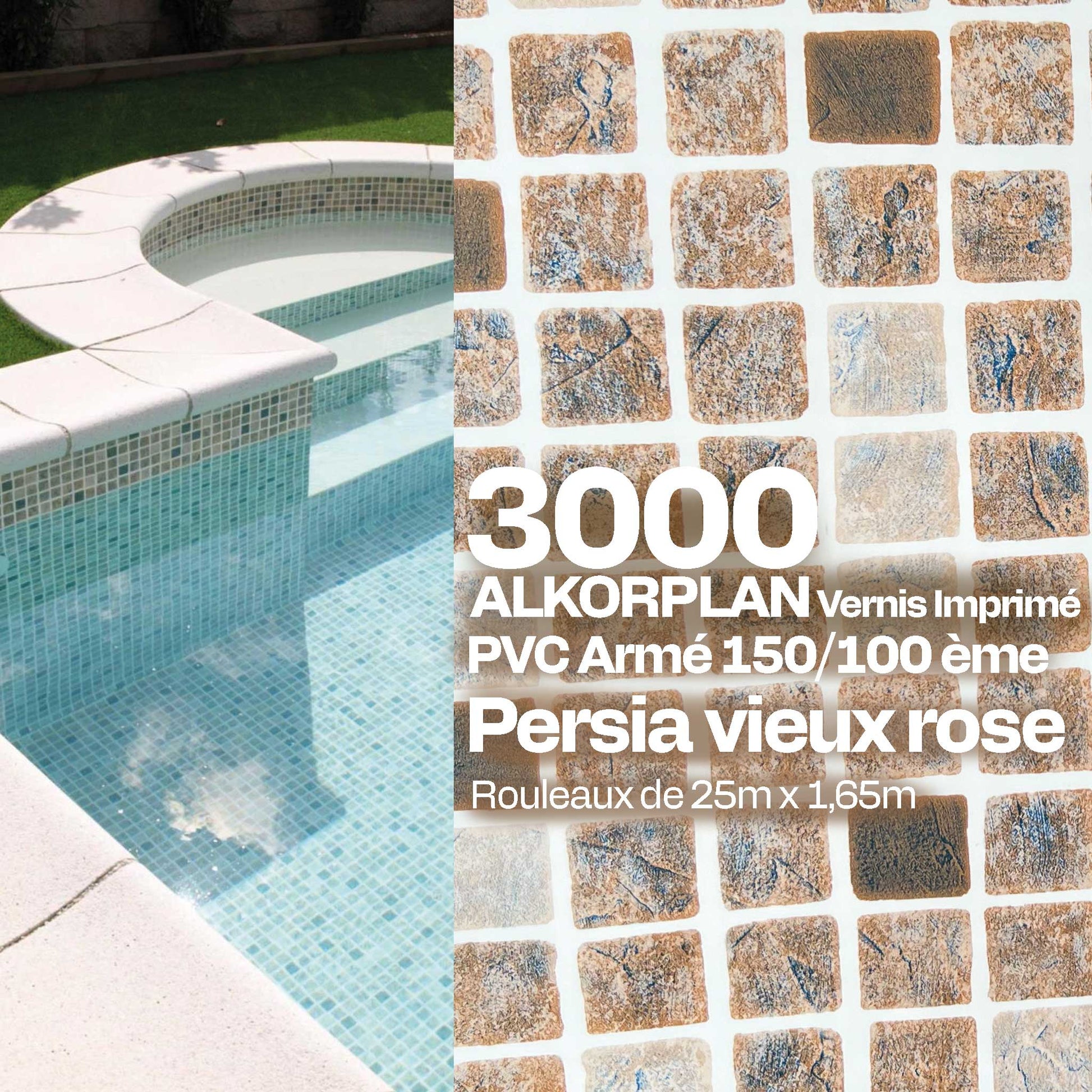 PVC armé Alkorplan 3000 imprimé piscine 1,65 m x 25 m persia vieux rose 