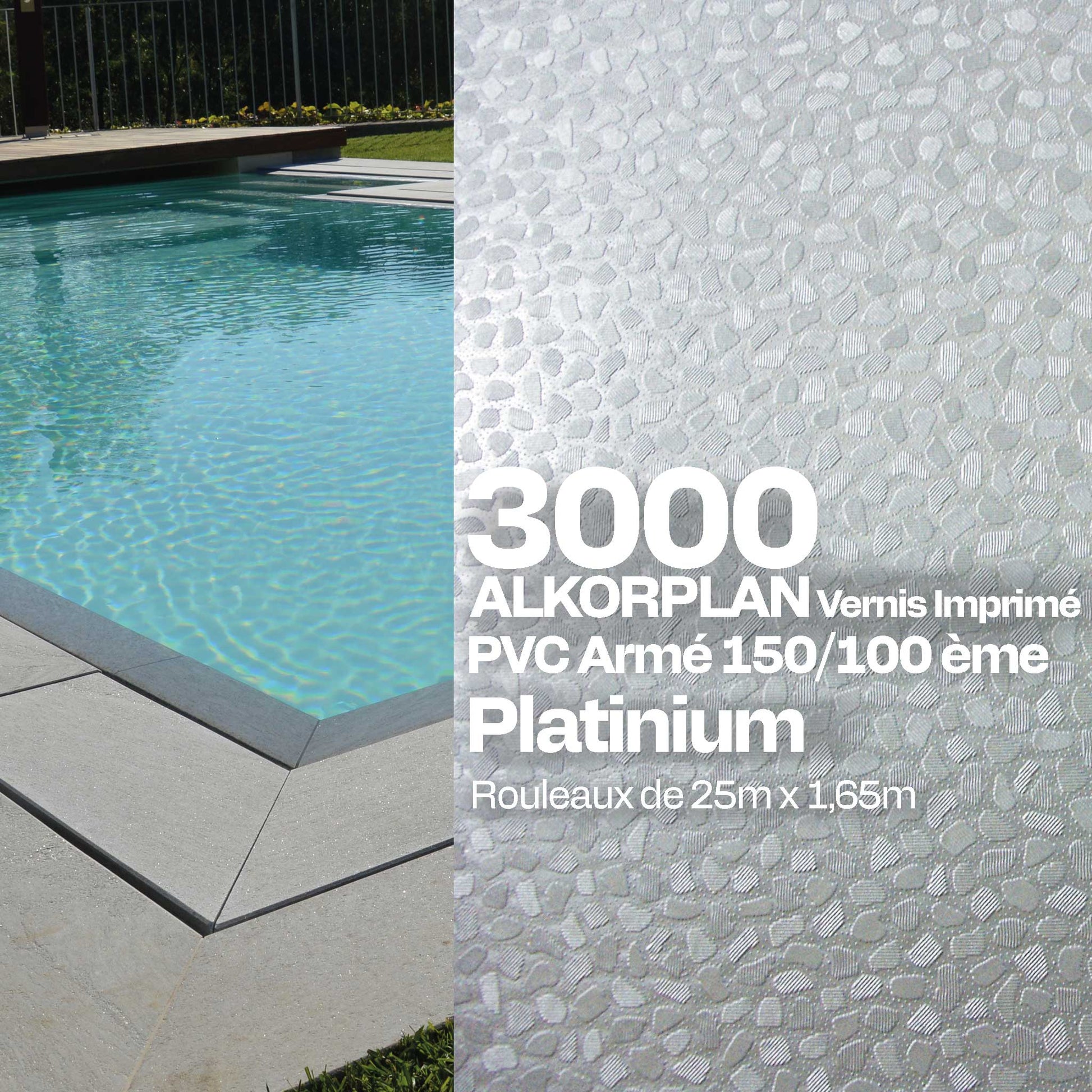 PVC armé Alkorplan 3000 imprimé piscine 1,65 m x 25 m platinium