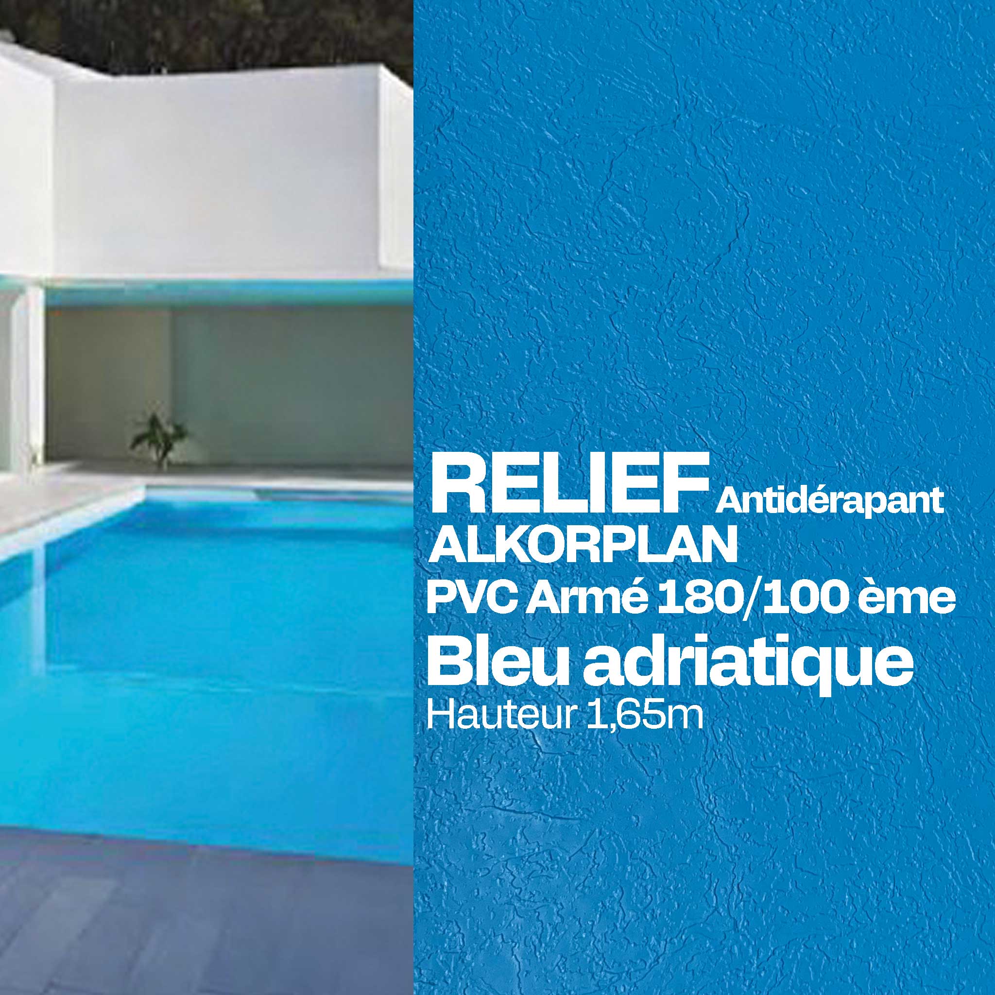 PVC armé Alkorplan Relief piscine 1,65 m x 25 m bleu adriatique 