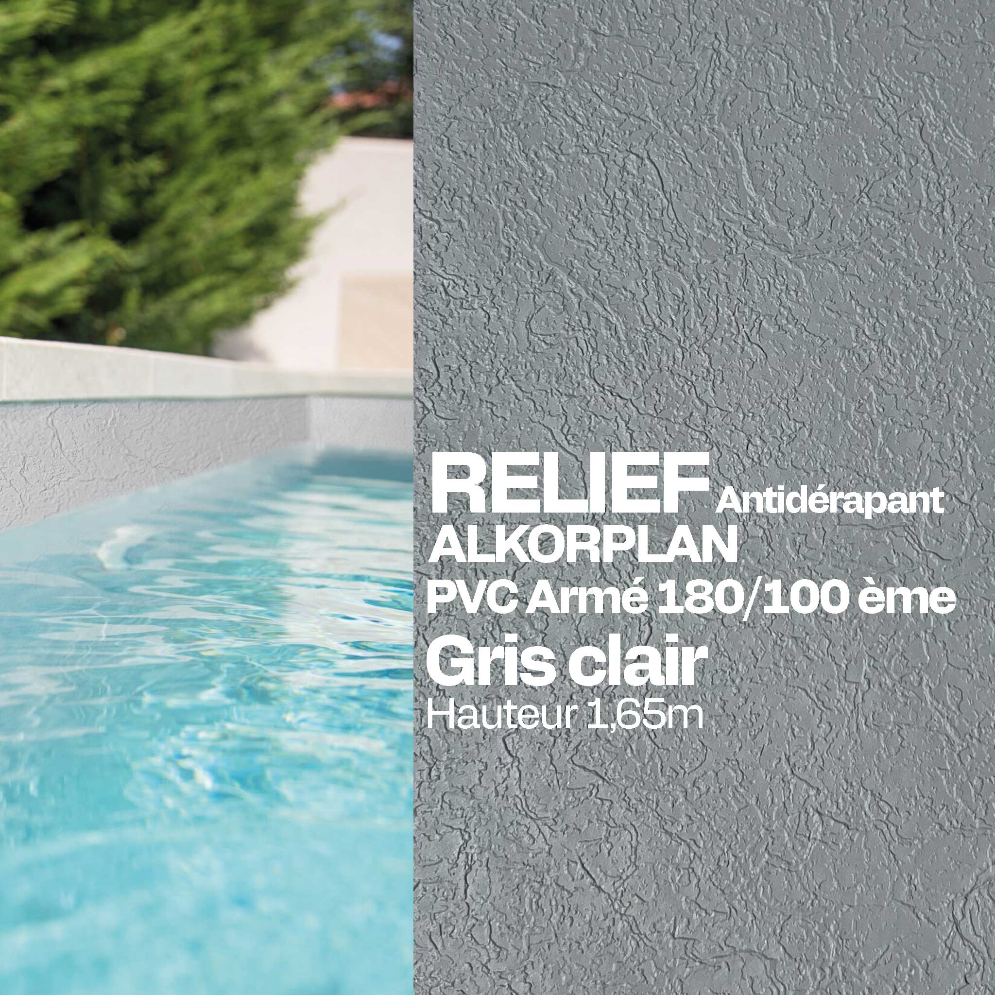 PVC armé Alkorplan Relief piscine 1,65 m x 25 m gris clair 