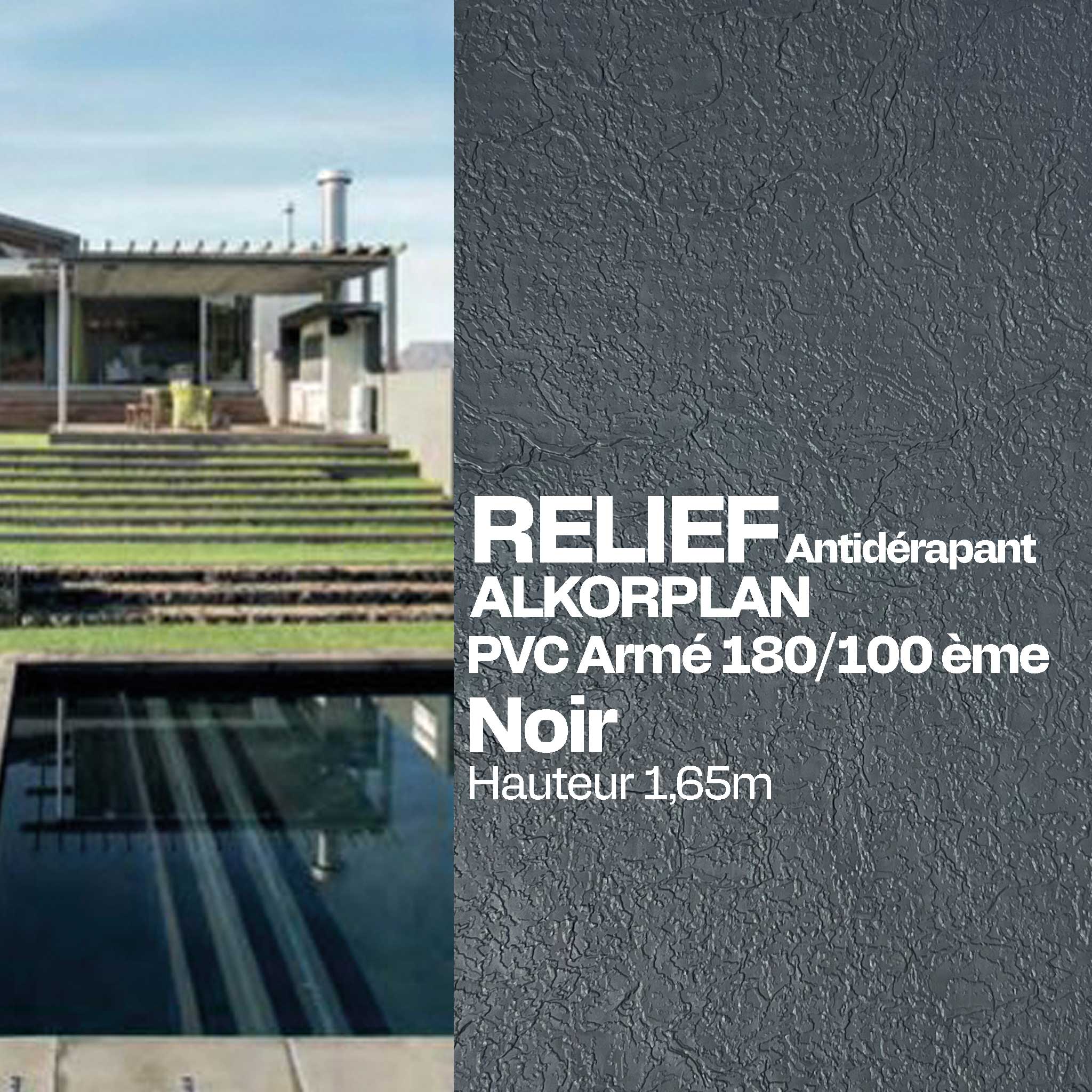 PVC armé Alkorplan Relief piscine 1,65 m x 25 m noir 