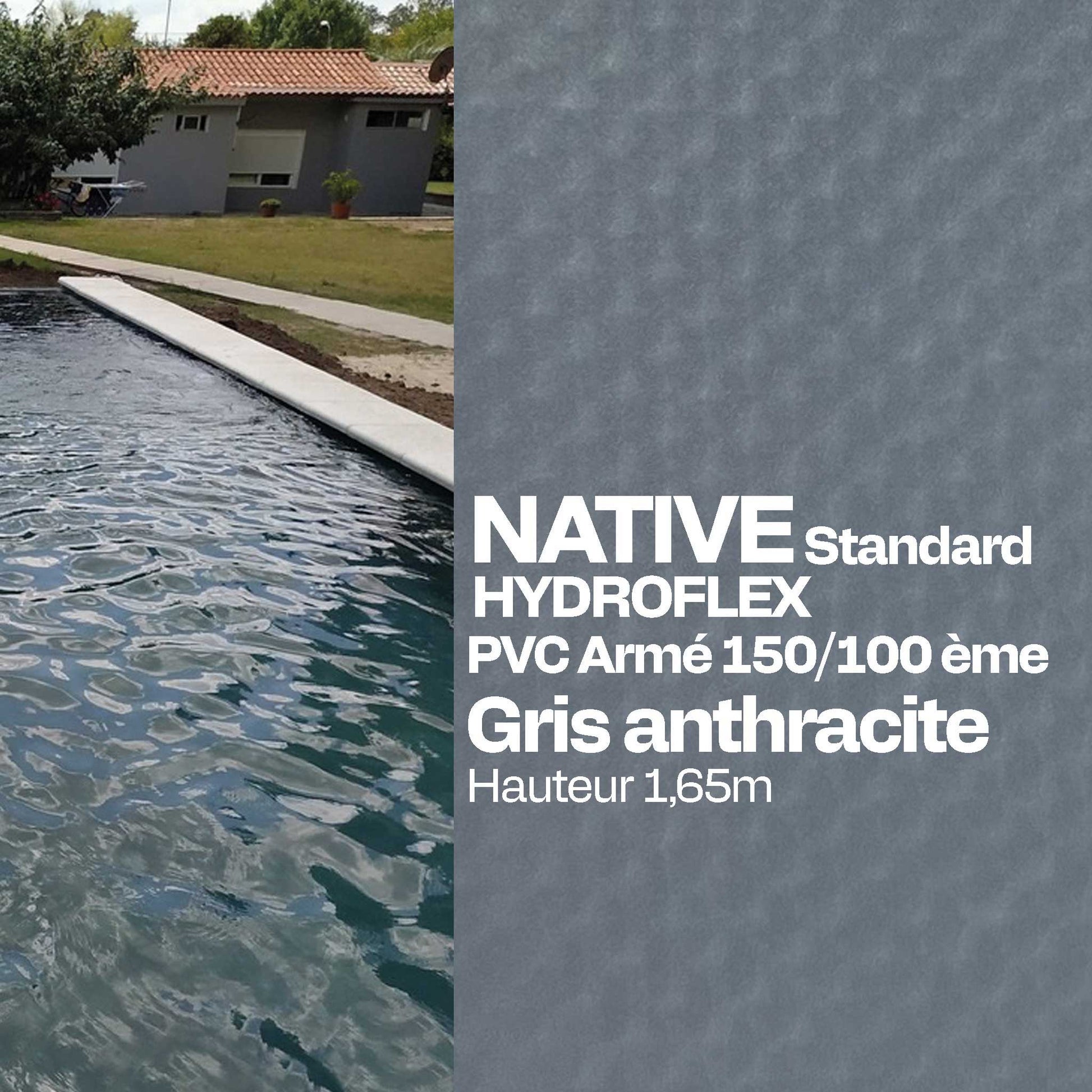 PVC armé Hydroflex Standard piscine 25m x 1,65 gris anthracite