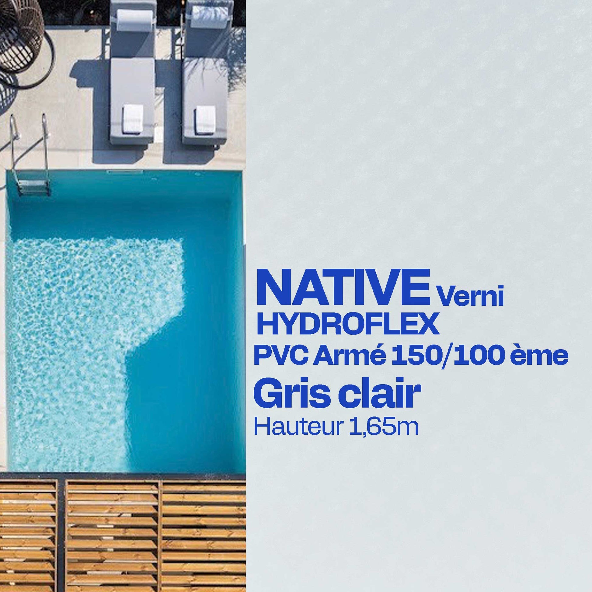 PVC armé Hydroflex Native verni piscine 1,65 X 25 m gris clair 