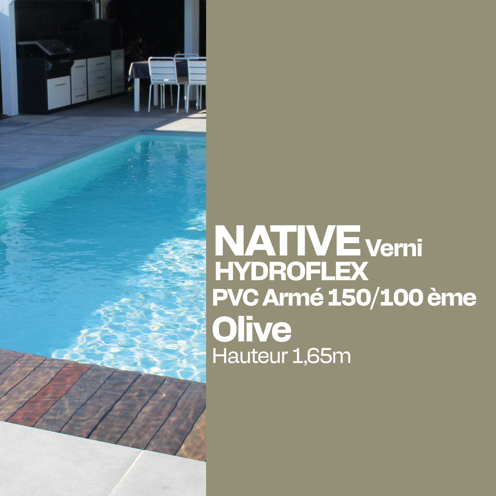 PVC armé Hydroflex Native verni piscine 1,65 X 25 m olive