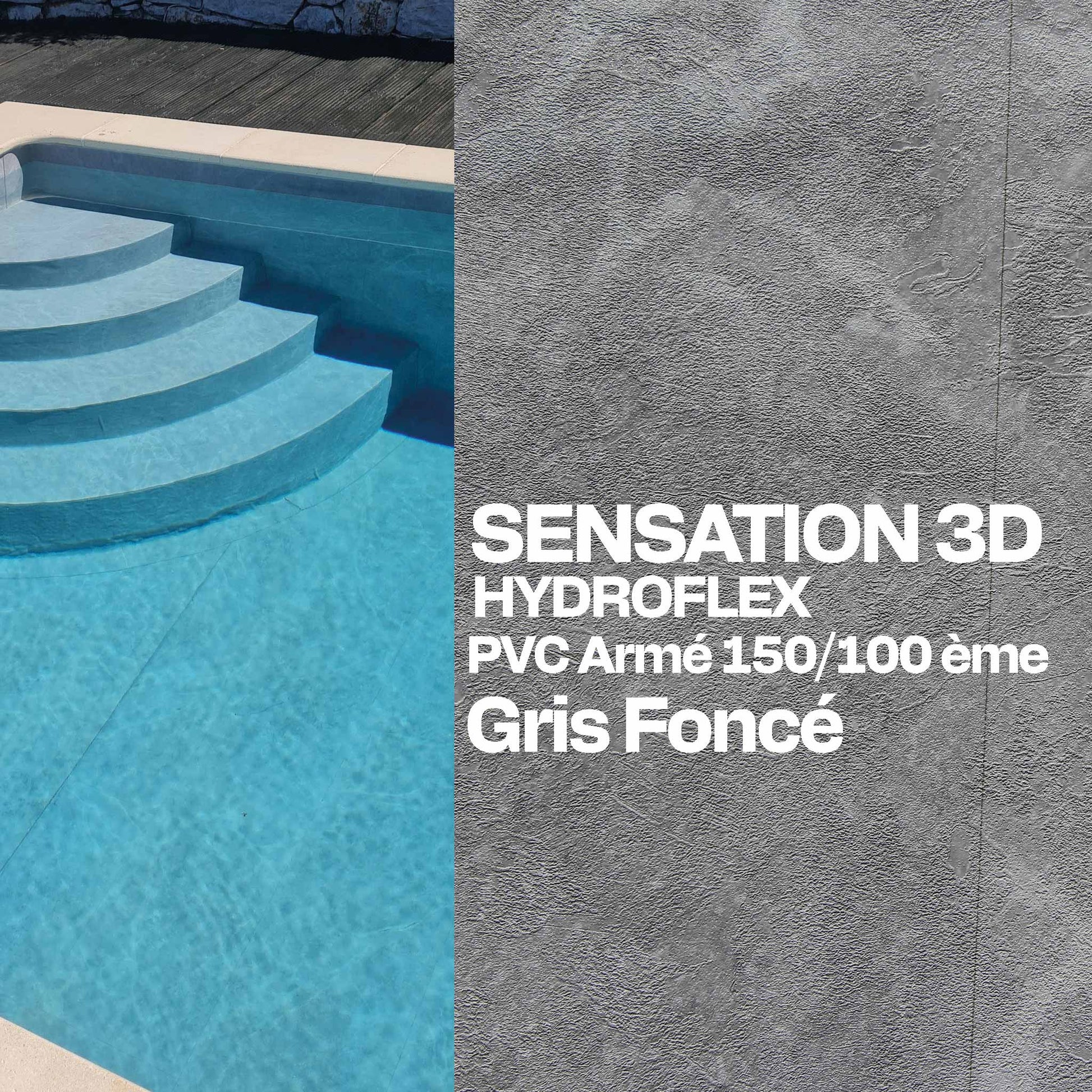 PVC armé Hydroflex 3D Sensation piscine 25 x 1,65 m gris foncé