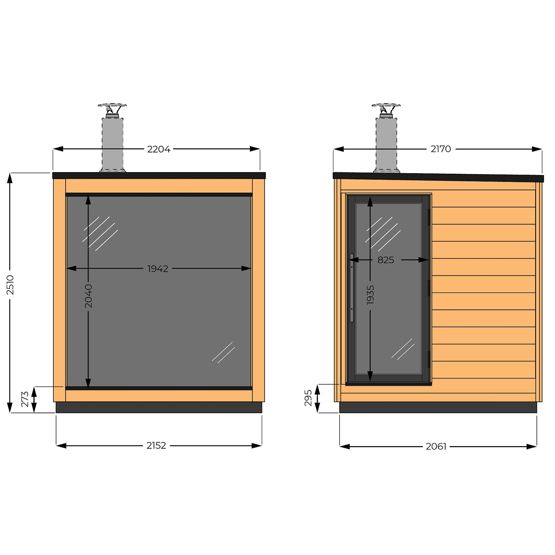 schéma Sauna Finvision Dawn porte gauche design poêle à bois 