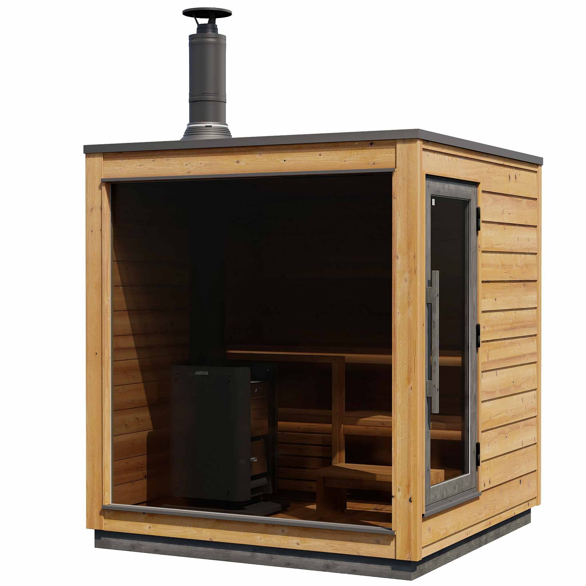 Sauna Finvision Dawn porte droite design Harvia poêle à bois