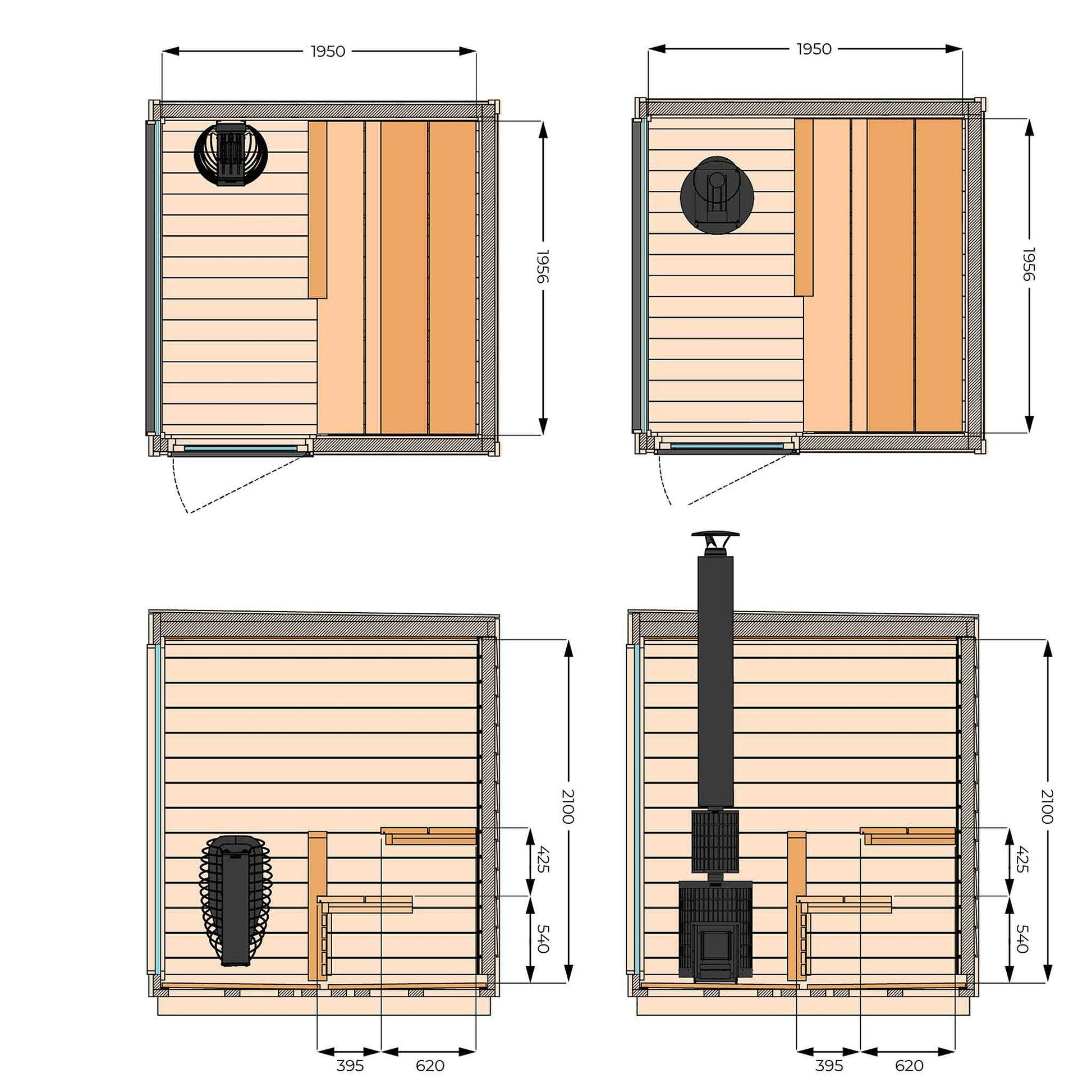 schéma poêle électrique Sauna Finvision Dawn porte gauche design