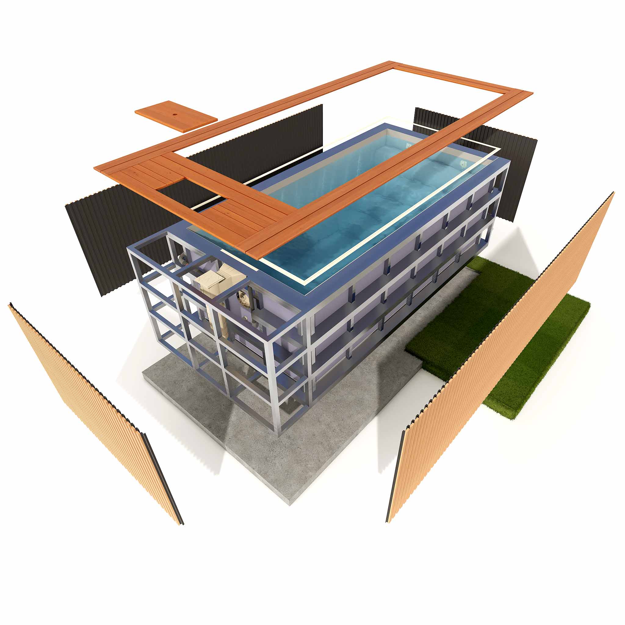 Vue éclatée piscine container Lilypool