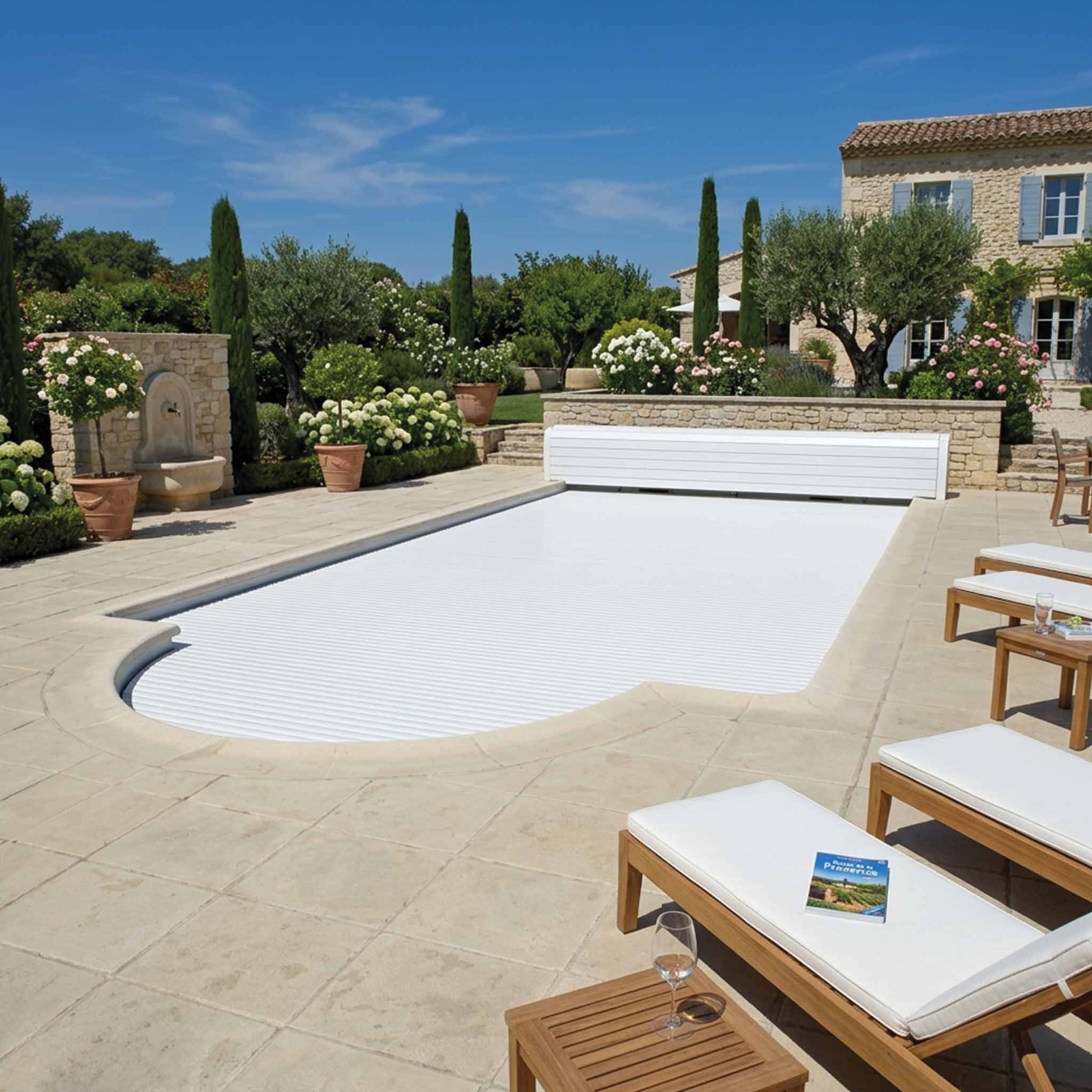 Volet piscine Pool Confort banc PVC AFC électroniques blanc