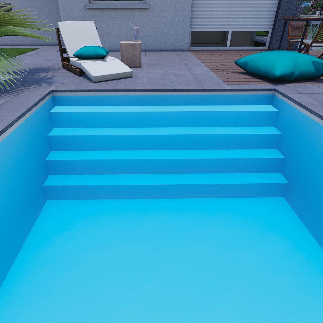 Liner escalier piscine toute largeur 4 marches