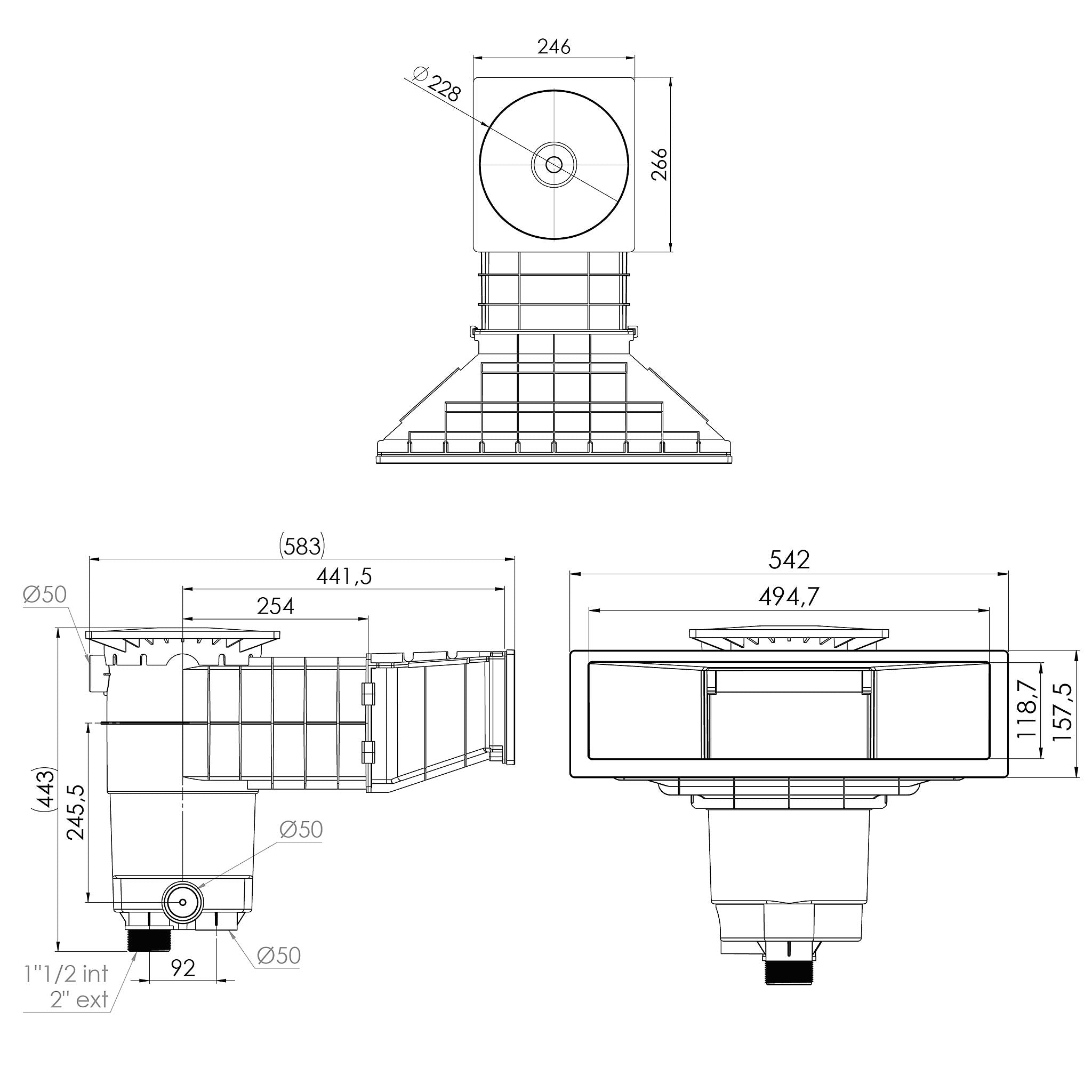 Skimmer ACIS A500 NHL design pour piscine béton et liner schéma détail